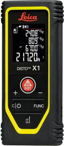 Leica Disto X1 - Range 330 ft, Bluetooth 4.2 and NFC Data Transfer, add and Subtract, Volume, 4-line Display, IP 65 dust and waterjet Protection and 6 ft Drop Tested, Hand Loop, Pouch. | 100 M Range, ±1.5 Mm Accuracy, Drop-Tested 2 M, Pouch, Hand Loop, 2× in Kuwait