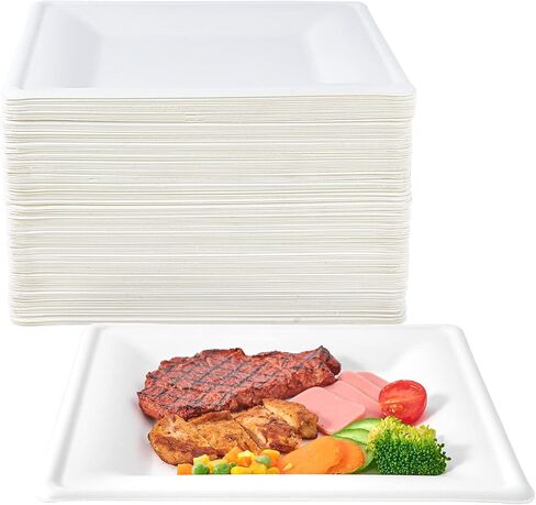 ECOLipak 150 Piecs Compostable Square Plates, 6 inch Eco-friendly Heavy Duty Biodegradable Sugarcane Disposable Paper Plates for Party Dinner Birthday in Kuwait