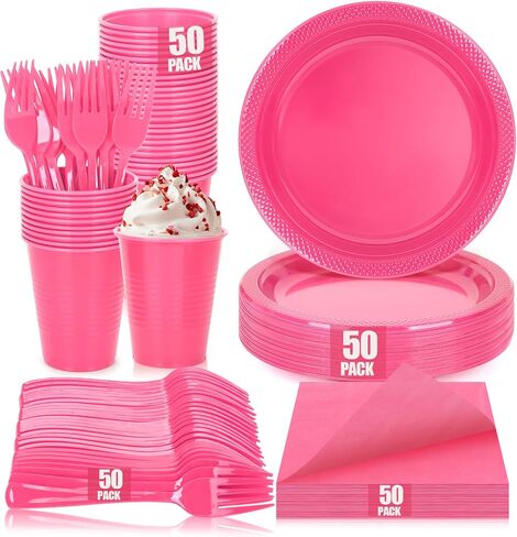 200pcs Black Plastic Party Plates Set, Disposable Black Plates and Napkins for Party, 50 Of Each 9" Dinner Plate, Napkins, Cups & Cutlery Plastic Dinnerware for Retirement, Graduation, Birthday, BBQ in Kuwait