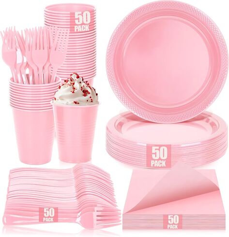 200pcs Black Plastic Party Plates Set, Disposable Black Plates and Napkins for Party, 50 Of Each 9" Dinner Plate, Napkins, Cups & Cutlery Plastic Dinnerware for Retirement, Graduation, Birthday, BBQ in Kuwait