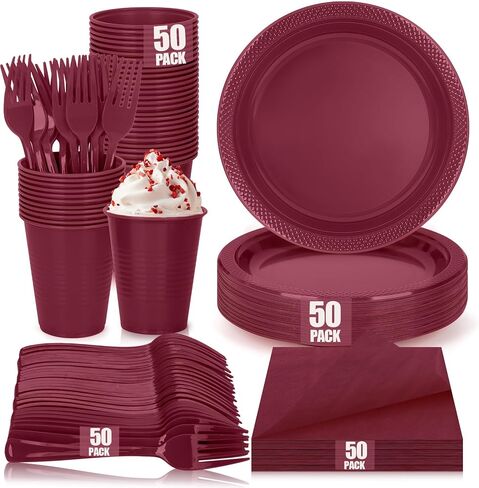 200pcs Black Plastic Party Plates Set, Disposable Black Plates and Napkins for Party, 50 Of Each 9" Dinner Plate, Napkins, Cups & Cutlery Plastic Dinnerware for Retirement, Graduation, Birthday, BBQ in Kuwait