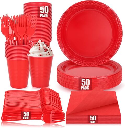 200pcs Black Plastic Party Plates Set, Disposable Black Plates and Napkins for Party, 50 Of Each 9" Dinner Plate, Napkins, Cups & Cutlery Plastic Dinnerware for Retirement, Graduation, Birthday, BBQ in Kuwait