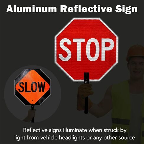 T&R (1 Pack) Large Stop Slow Sign with Handle, 18 x 18 Inches Double Sided Stop/Slow Traffic Sign, Rust Free Aluminum Reflective, Weather Resistant, Waterproof, Fade Resistant, Easy to Mount. in Kuwait