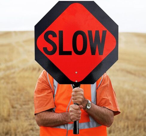 T&R (1 Pack) Large Stop Slow Sign with Handle, 18 x 18 Inches Double Sided Stop/Slow Traffic Sign, Rust Free Aluminum Reflective, Weather Resistant, Waterproof, Fade Resistant, Easy to Mount. in Kuwait
