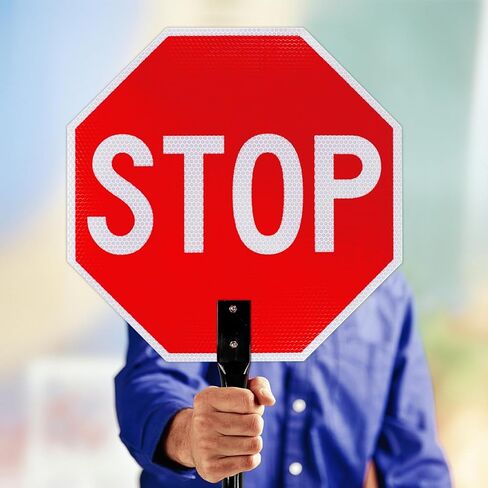 T&R (1 Pack) Large Stop Slow Sign with Handle, 18 x 18 Inches Double Sided Stop/Slow Traffic Sign, Rust Free Aluminum Reflective, Weather Resistant, Waterproof, Fade Resistant, Easy to Mount. in Kuwait