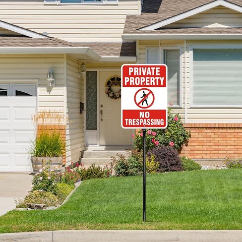 No Trespassing Sign Private Property with 36" Metal Stakes, 14" x 10" 2 Pack, 40 MIL Heavy Duty Reflective Aluminum, Weatherproof & Fade-Resistant for Outdoor Yard, Farm, Warehouse in Kuwait