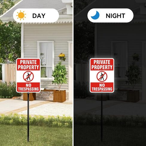 No Trespassing Sign Private Property with 36" Metal Stakes, 14" x 10" 2 Pack, 40 MIL Heavy Duty Reflective Aluminum, Weatherproof & Fade-Resistant for Outdoor Yard, Farm, Warehouse in Kuwait