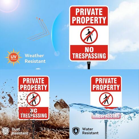 No Trespassing Sign Private Property with 36" Metal Stakes, 14" x 10" 2 Pack, 40 MIL Heavy Duty Reflective Aluminum, Weatherproof & Fade-Resistant for Outdoor Yard, Farm, Warehouse in Kuwait