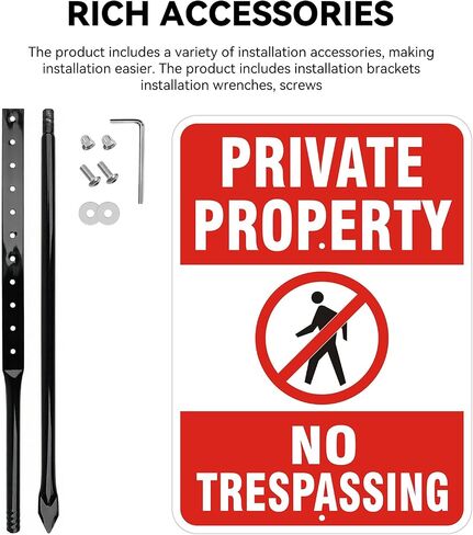 No Trespassing Sign Private Property with 36" Metal Stakes, 14" x 10" 2 Pack, 40 MIL Heavy Duty Reflective Aluminum, Weatherproof & Fade-Resistant for Outdoor Yard, Farm, Warehouse in Kuwait