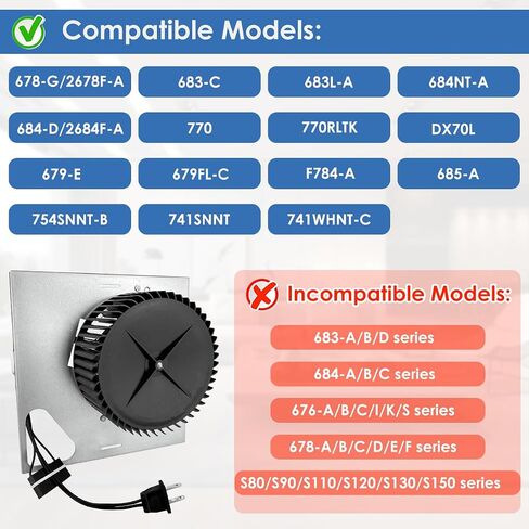 ترقية المحرك S97015162، بديل لمراوح عادم الحمام Broan 678-G، 2678F-A، 683-C، متوافق مع مبيت 684-D، 683L-A، 110 CFM 4 Sones 1480RPM، 8 بوصة × 8-1/4 بوصة in Kuwait