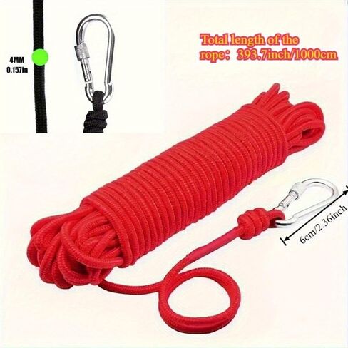 1PC 10m Red Fishing Rope Polyester 4mm Thickness Durable Marine Cord for Boating, Camping, Dock Lines and Outdoor Utility, Red in Kuwait