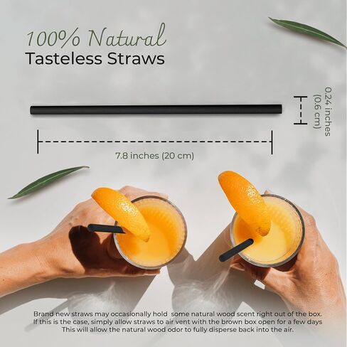 EcoPreps Black Biodegradable Bamboo Fiber Straws - 150 Count, 100% Compostable, Plastic-Free, Eco-Friendly Drinking Straw - 7.8'' Plant Fiber Disposable Straws, Compostable Black Straw For Cocktails in Kuwait