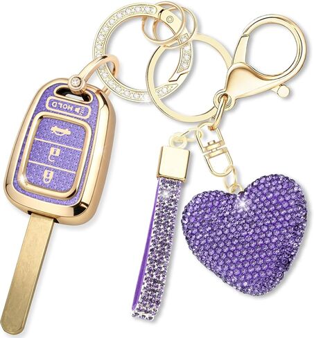 Key Fob Cover with Diamond Heart Keychain, Car Key Shell for Women, Compatible with Honda 2013-2016 Accord Crosstour 2014-2015 CR-V Civic 2016-2017 HR-V Protector (4 Buttons-Silver) in Saudi Arabia