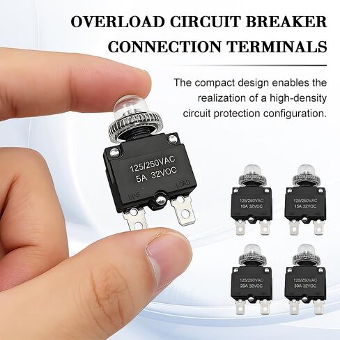 40PCS 5 Sizes Car Thermal Circuit Breaker, 5 10 15 20 30Amp Manual Reset Push Button Circuit Breaker with Terminals and Caps, Auto Thermal Overload Protector Switch, Universal Fit in Kuwait
