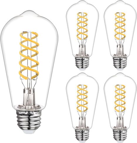 4 قطع لمبات LED عتيقة قابلة للتعتيم، 6 وات تعادل 60 وات، أبيض دافئ 2700 كلفن، لمبة إضاءة LED حلزونية مرنة عتيقة، ST58 (ST19)، 600 لومن، قاعدة E26، بلاستيك شفاف in Kuwait