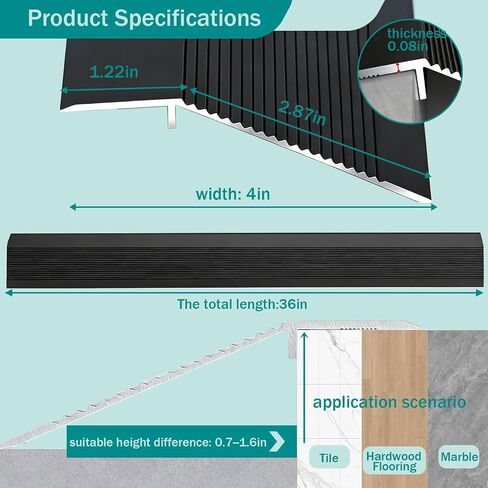 Aluminum Floor Transition Strip 36″L*4″W*0.08″T-Floor Height 0.7″-1.6″ | 1 pcs, Non-Slip, Self-cutting, Waterproof, Load capacity 250kg, Threshold Ramps for Doorways Tiles Laminate Planks in Kuwait