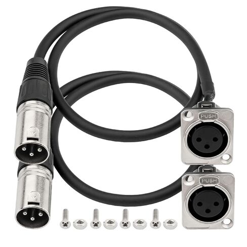 XLR تمر من خلال كابل 2 حزمة، D نوع XLR كابل أنثى لوحة جبل إلى ذكر موصل محول تغذية هيئة التصنيع العسكري / تمرير من خلال محول لصندوق المسرح، لوحة التصحيح، مربع الكلمة (3Pin 2FT 1.6Ft) in Kuwait