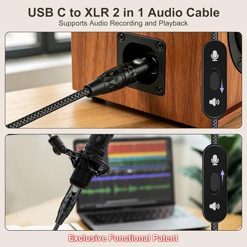 J&D USB C to XLR Microphone Cable, 2 in 1 Audio Cord with Switch Button, Supports Audio Recording and Playback, Compatible with iPhone 15 Series, XLR Female Connector, 6.6 feet in Kuwait