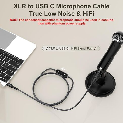 J&D USB C to XLR Microphone Cable, 2 in 1 Audio Cord with Switch Button, Supports Audio Recording and Playback, Compatible with iPhone 15 Series, XLR Female Connector, 6.6 feet in Kuwait