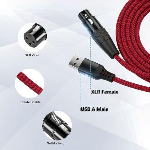 10Ft XLR to USB Microphone Cable 3-Pin XLR Female to USB A Braided Audio Cable for Mic, Recording Devic Connection(3M) in Kuwait