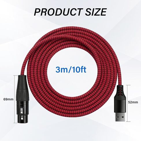 10Ft XLR to USB Microphone Cable 3-Pin XLR Female to USB A Braided Audio Cable for Mic, Recording Devic Connection(3M) in Kuwait