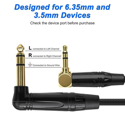 XMSJSIY 6.35mm to 3.5mm Stereo Audio Cable Right Angle 6.35mm 1/4" TRS Male to Right Angle 3.5mm 1/8" TRS Male Nylon Braided Stereo Jack Speaker Cable for Laptop Speaker Guitar - 1.8M/5.9FT in Kuwait