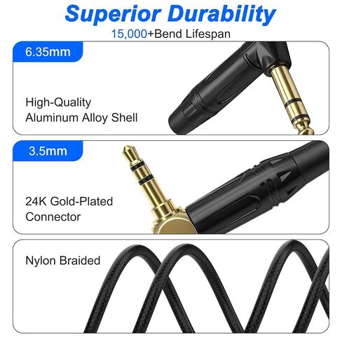 XMSJSIY 6.35mm to 3.5mm Stereo Audio Cable Right Angle 6.35mm 1/4" TRS Male to Right Angle 3.5mm 1/8" TRS Male Nylon Braided Stereo Jack Speaker Cable for Laptop Speaker Guitar - 1.8M/5.9FT in Kuwait