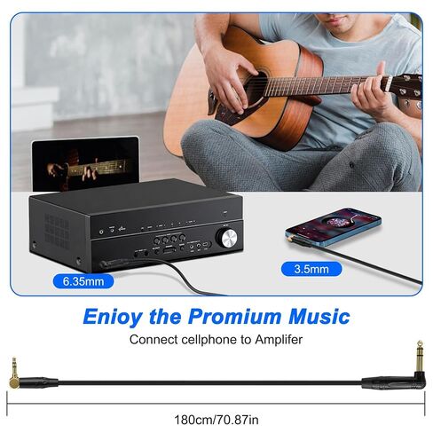 XMSJSIY 6.35mm to 3.5mm Stereo Audio Cable Right Angle 6.35mm 1/4" TRS Male to Right Angle 3.5mm 1/8" TRS Male Nylon Braided Stereo Jack Speaker Cable for Laptop Speaker Guitar - 1.8M/5.9FT in Kuwait