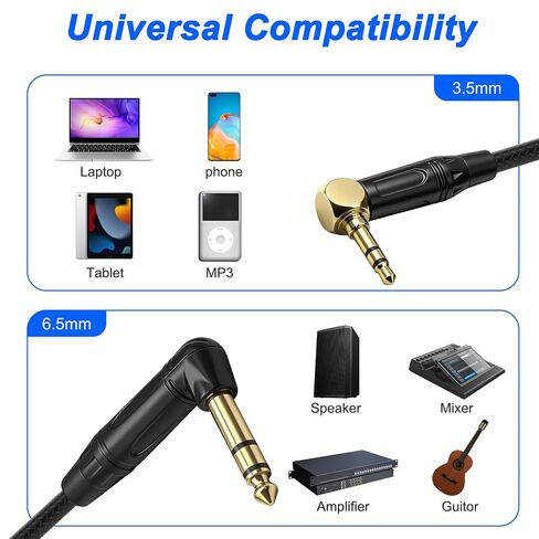 XMSJSIY 6.35mm to 3.5mm Stereo Audio Cable Right Angle 6.35mm 1/4" TRS Male to Right Angle 3.5mm 1/8" TRS Male Nylon Braided Stereo Jack Speaker Cable for Laptop Speaker Guitar - 1.8M/5.9FT in Kuwait