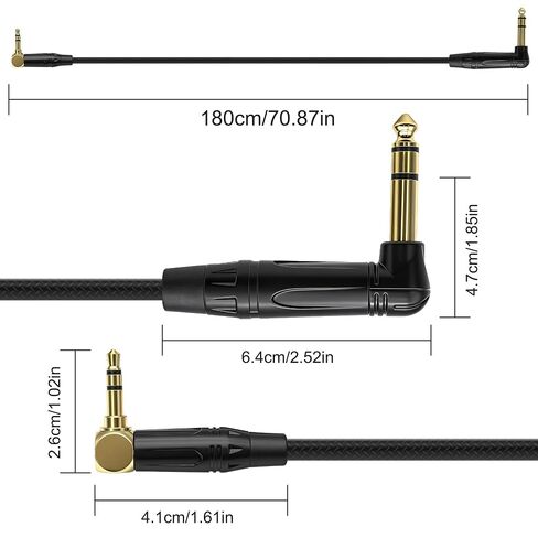 XMSJSIY 6.35mm to 3.5mm Stereo Audio Cable Right Angle 6.35mm 1/4" TRS Male to Right Angle 3.5mm 1/8" TRS Male Nylon Braided Stereo Jack Speaker Cable for Laptop Speaker Guitar - 1.8M/5.9FT in Kuwait