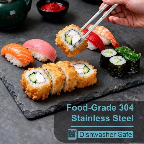 Reusable Metal Chopsticks – Premium 304 Stainless Steel, Non-Slip & Dishwasher Safe – Lightweight, Durable, Japanese & Korean Style – 5 Pairs, 9.25 Inches, Elegant Gift Set in Kuwait