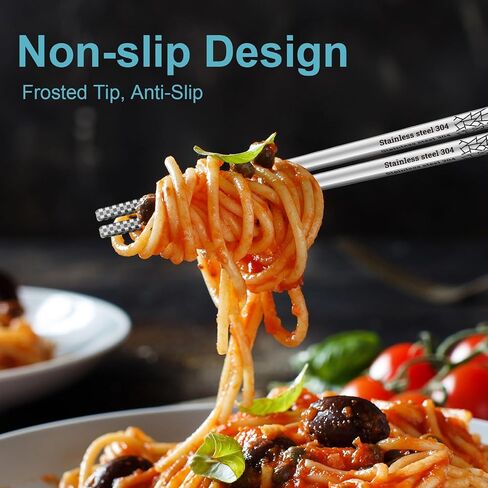 Reusable Metal Chopsticks – Premium 304 Stainless Steel, Non-Slip & Dishwasher Safe – Lightweight, Durable, Japanese & Korean Style – 5 Pairs, 9.25 Inches, Elegant Gift Set in Kuwait