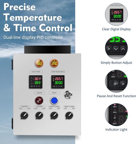 Control Panel for Powder Coating Oven (240V 50A), Precisely Control Temperature and Time with Dual-line PID Controller, Run Heating Element up 12000 Watt, Temperature Probe Withstand up to 900°F in Kuwait