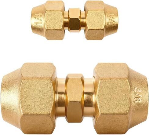 Wostore 2-Pack Copper Pipe Extension Joint Connectors, 1/4" and 3/8" AC Pipe Coupling Adapters with HVAC Flare Nuts, Free Welding Copper Fittings for Air Conditioning & Refrigeration Systems in Kuwait