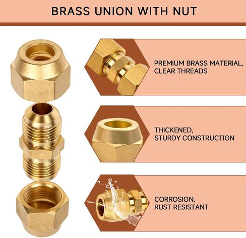 Wostore 2-Pack Copper Pipe Extension Joint Connectors, 1/4" and 3/8" AC Pipe Coupling Adapters with HVAC Flare Nuts, Free Welding Copper Fittings for Air Conditioning & Refrigeration Systems in Kuwait