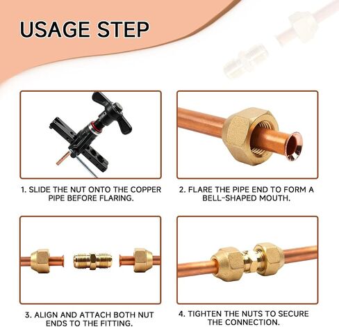 Wostore 2-Pack Copper Pipe Extension Joint Connectors, 1/4" and 3/8" AC Pipe Coupling Adapters with HVAC Flare Nuts, Free Welding Copper Fittings for Air Conditioning & Refrigeration Systems in Kuwait