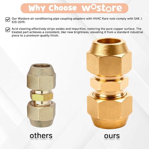 Wostore 2-Pack Copper Pipe Extension Joint Connectors, 1/4" and 3/8" AC Pipe Coupling Adapters with HVAC Flare Nuts, Free Welding Copper Fittings for Air Conditioning & Refrigeration Systems in Kuwait