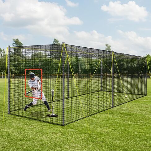 PLAYAPUT 30FT x 12FT x 8FT قفص الضرب للبيسبول والكرة اللينة مع فتحة آلة رمي، باب قابل للفصل، هدف، وحبال توجيه، أقفاص الضرب المحمولة للفناء الخلفي، الحديقة، الحقل in Kuwait