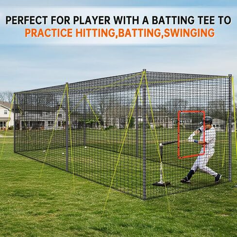 PLAYAPUT 30FT x 12FT x 8FT قفص الضرب للبيسبول والكرة اللينة مع فتحة آلة رمي، باب قابل للفصل، هدف، وحبال توجيه، أقفاص الضرب المحمولة للفناء الخلفي، الحديقة، الحقل in Kuwait
