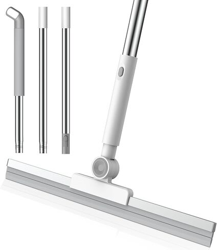nacena Floor Squeegee, 52-in Adjustable Long Handle Squeegee for Floor Water Removal 180° Rotatable Head Squeegee Broom for Cleaning Window Shower Glass Tile Garage Concrete Pet Hairs, Grey&White in Kuwait