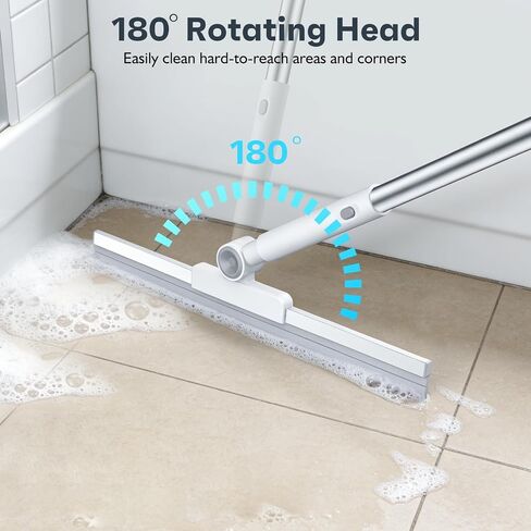 nacena Floor Squeegee, 52-in Adjustable Long Handle Squeegee for Floor Water Removal 180° Rotatable Head Squeegee Broom for Cleaning Window Shower Glass Tile Garage Concrete Pet Hairs, Grey&White in Kuwait