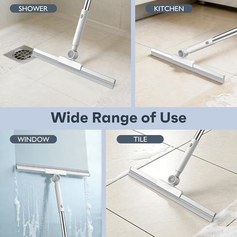 nacena Floor Squeegee, 52-in Adjustable Long Handle Squeegee for Floor Water Removal 180° Rotatable Head Squeegee Broom for Cleaning Window Shower Glass Tile Garage Concrete Pet Hairs, Grey&White in Kuwait