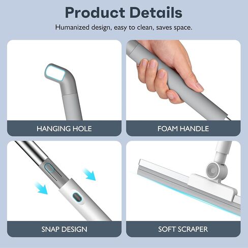 nacena Floor Squeegee, 52-in Adjustable Long Handle Squeegee for Floor Water Removal 180° Rotatable Head Squeegee Broom for Cleaning Window Shower Glass Tile Garage Concrete Pet Hairs, Grey&White in Kuwait