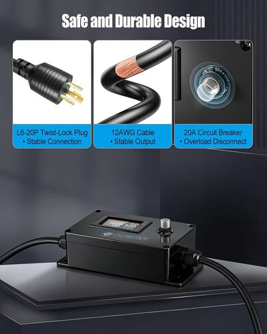 عداد طاقة تيار متردد 20 أمبير، مراقب طاقة مخرج 250 فولت L6-20P إلى L6-20R | جهاز اختبار رقمي متعدد بشاشة LCD، مقياس تردد الطاقة الحالي مع حماية من التحميل الزائد in Kuwait
