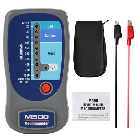 M500 Electronic Megohmmeter, 1000 Megohms Insulation Resistance Tester with 3-Color LED Scale, Portable Megger for Motor Transformer and AC Equipment Maintenance, Comes with Soft Carrying Case in Kuwait