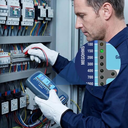 M500 Electronic Megohmmeter, 1000 Megohms Insulation Resistance Tester with 3-Color LED Scale, Portable Megger for Motor Transformer and AC Equipment Maintenance, Comes with Soft Carrying Case in Kuwait