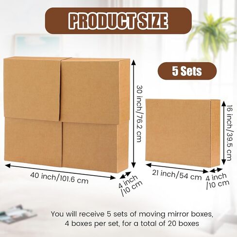 5 Sets 20 Pcs Large TV Picture Mirror Moving Boxes, 40" x 30" x 4" Corrugated Cardboard Adjustable Shipping Boxes for Moving Picture Packing TV Glass Storage Supplies in Kuwait