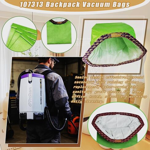 20 Pack 107313 Backpack Vacuum Bags Compatible with ProTeam 10 QT Backpack Vacuum Cleaner, Fit for Super Coach Pro 10, for GoFit 10, 3-Layer Filtration, Replace #107313 Open Triangular Collar in Kuwait