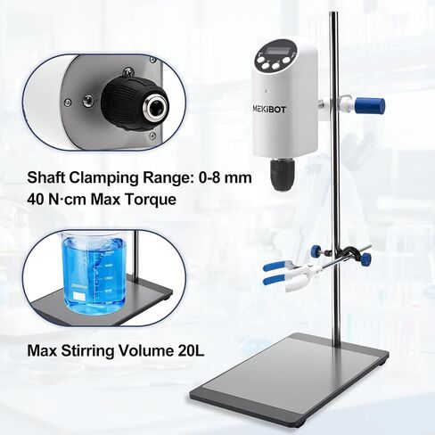 Digital Overhead Stirrer, 20L Capacity, 40N·cm Torque, 100-2000rpm Lab Mixer with Timer, Overload Protection & 2 Stirring Rods Included in Kuwait
