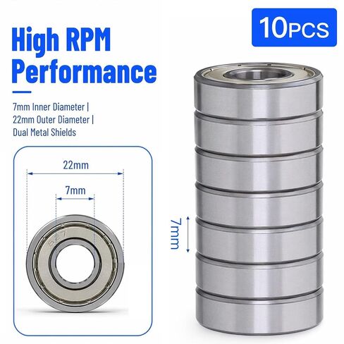Double Metal Shielded High Speed Chrome Steel 627ZZ Deep Groove Ball Bearings 7x22x7 mm Double Metal Shielded Chrome Steel High Speed 10 Pack for Quad Roller Artistic Skates 3D Printers Motors in Kuwait